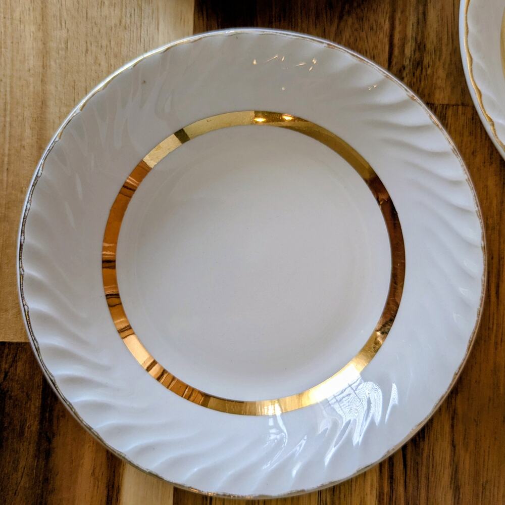 Vintage Enoch Wedgwood Golden Swirl 10" Dinner Plates Set of 3 Made in England